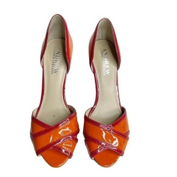 Women D Orsay  Orange Patent Leather Heels Sz 7 1/2 M Andrew Stevens - Picture 3 of 13